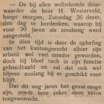 Deurwaarder H. Westerveld - Aaltensche Courant, 26-11-1904
