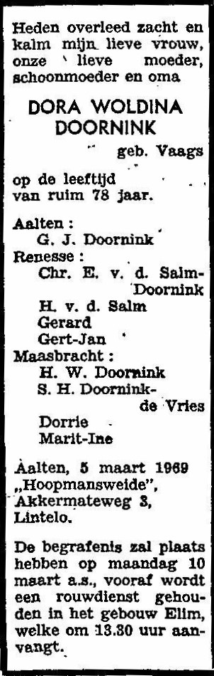 Dora Woldina Vaags, 5 maart 1969