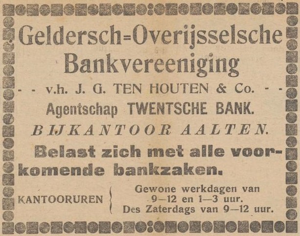 Geldersch-Overijsselsche Bankvereeniging, Markt 3 - Aaltensche Courant, 10-01-1919