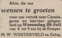 H.W. Westerveld, Kemper, Lintelo, Canada - Aaltensche Courant, 15 July 1949