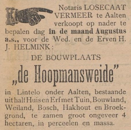 Hoopmansweide, Lintelo - Aaltensche Courant, 29-07-1899