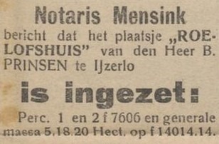 Roelofshuis, IJzerlo - Aaltensche Courant, 15-10-1920