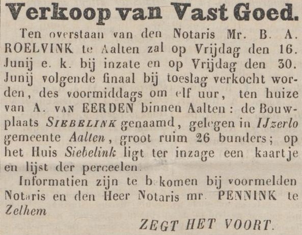 Siebelink, IJzerlo - Zutphensche Courant, 07-06-1865