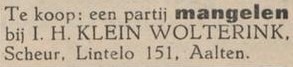 Te koop: een partij mangelen bij J.H. KLEIN WOLTERINK, Schreur, Lintelo 151, Aalten.