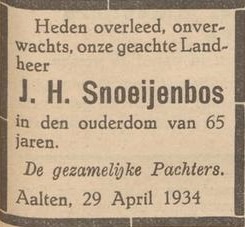 Johannes Hendrikus Snoeijenbos - Aaltensche Courant, 01-05-1934