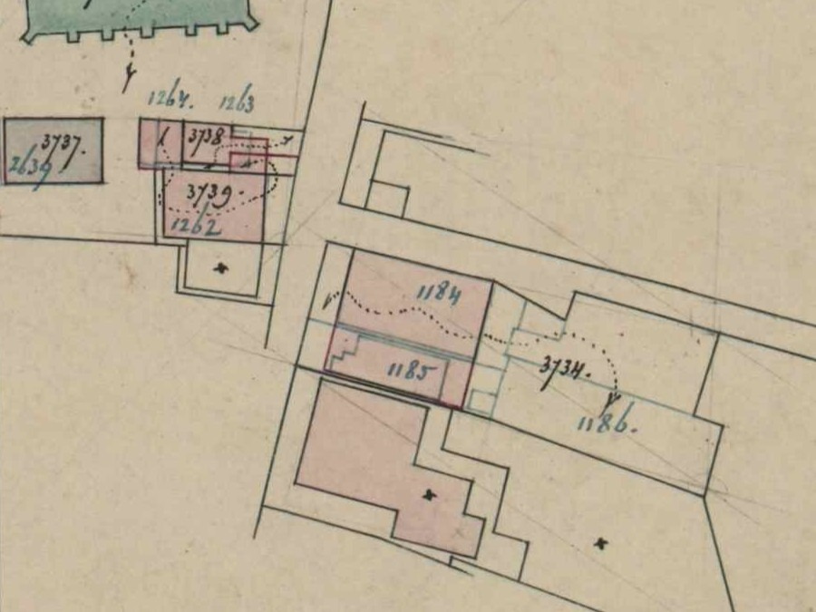 Kerkstraat 11-13, Aalten - Fragment kadastrale kaart, 1882