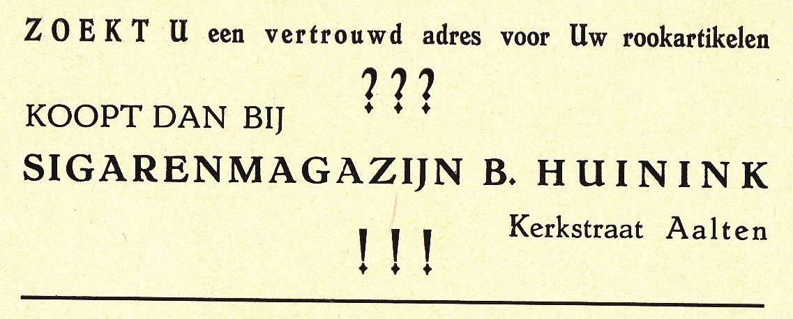Kerkstraat 11, Aalten (sigarenmagagzijn B. Huinink) - VVV-gids jaren 30