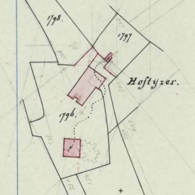 Kruisdijk 14, IJzerlo (Hoftijzer) - Fragment kadastrale kaart, 1878