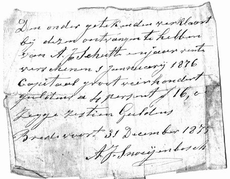 Kwitantie aankoop van gronden in 1874/75