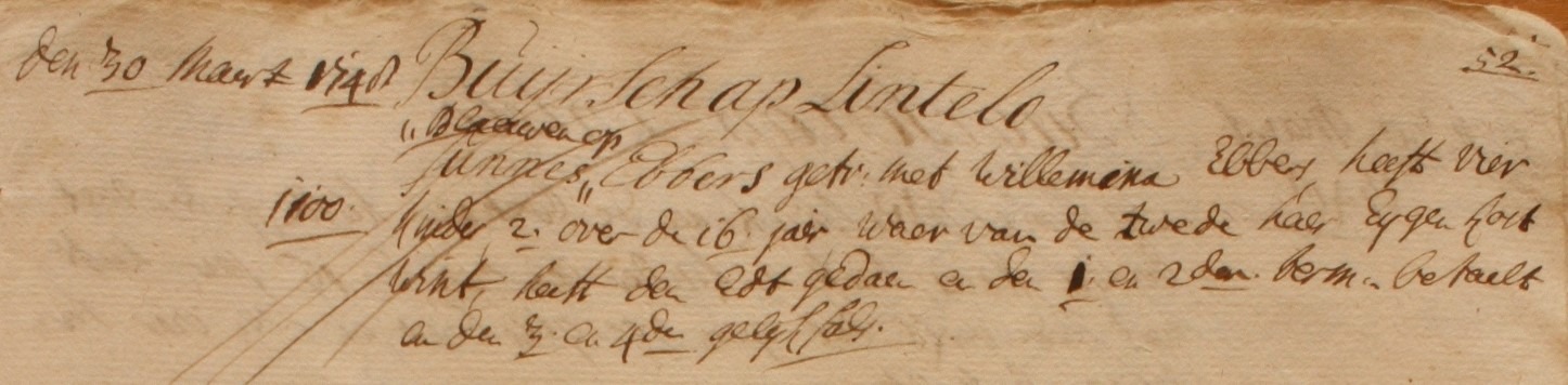 Lintelo 71, Ebbers, Liberale Gifte 1748