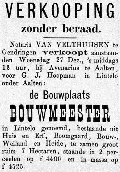 Bouwmeester, Lintelo - Graafschapbode, 23-12-1882
