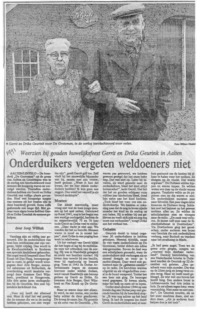 Groteman, Lintelo - Onderduikers vergeten weldoeners niet