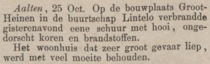 Groot Heinen, Lintelo - Zutphensche Courant, 26-10-1888