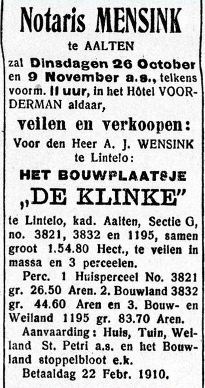 Lintelo, De Klinke, Graafschapbode-16-10-1909