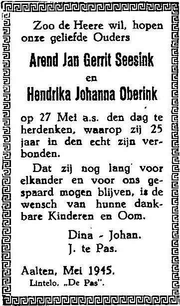 De Pas, Lintelo, mei 1945