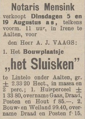 Sluisken, Lintelo - Aaltensche Courant, 25-07-1930