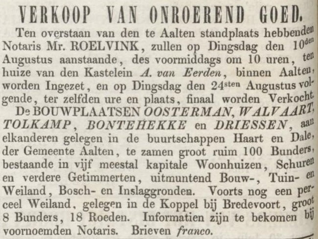 Oosterman, Walfaart, Tolkamp, Bontehekke, Driessen - Opregte Haarlemsche Courant, 28-07-1858