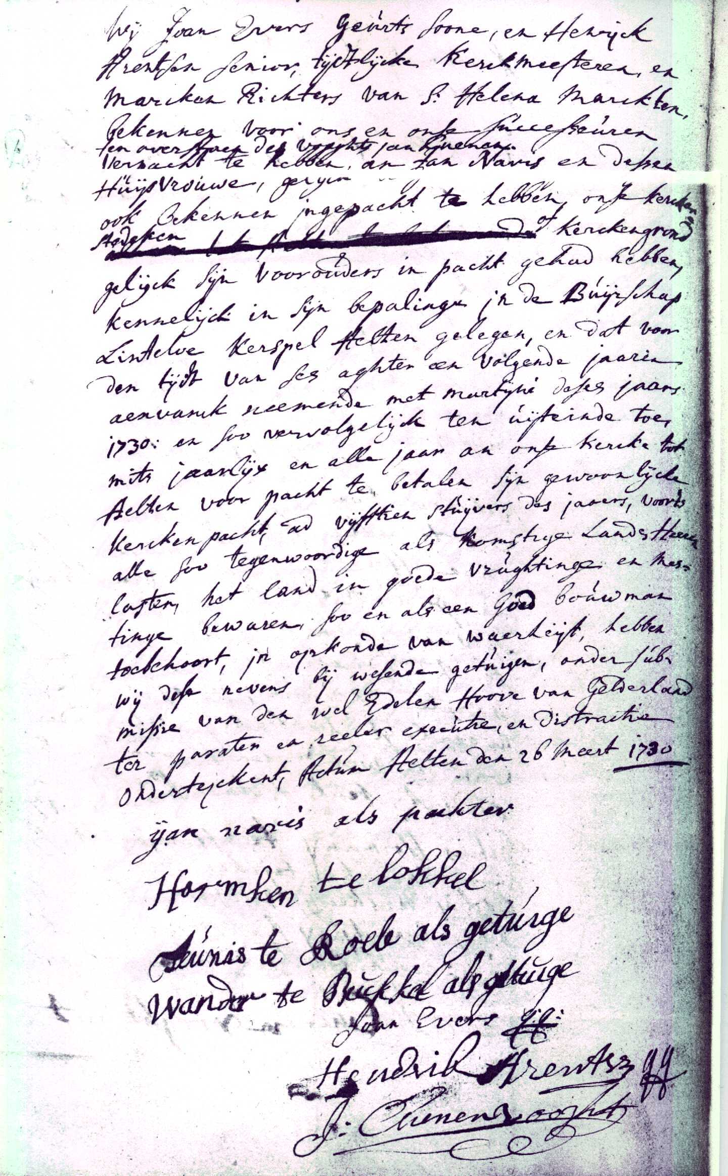 Pachtakte 'Navis' 1730