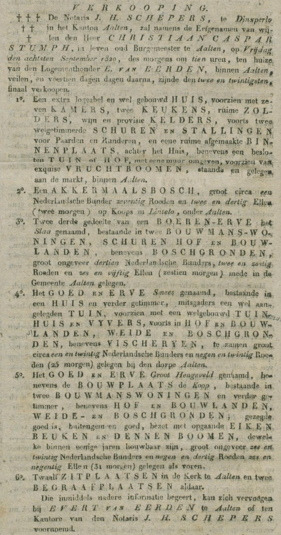 Stumph, Smees, Koop, Groot Hengeveld, Aalten - Arnhemsche Courant, 24-08-1820