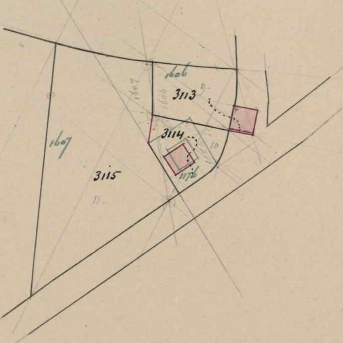 Vleeschhal, Dale - Fragment kadastrale kaart, 1880