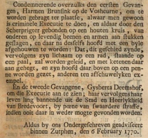 Verdict of Herman Brunsink, 06-02-1770