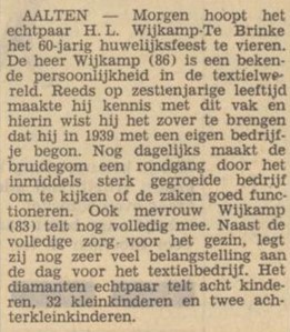 Diamanten echtpaar Wijkamp, Aalten - Dagblad Tubantia, 03-07-1965