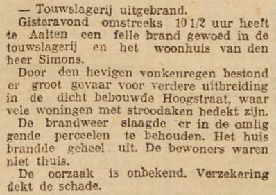 Touwslagerij uitgebrand Hogestraat 20, Aalten - Rotterdamsch Nieuwsblad, 17-05-1927