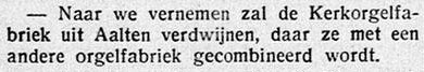 Graafschapbode, 12 januari 1926, Verdwijnen kerkorgelfabriek