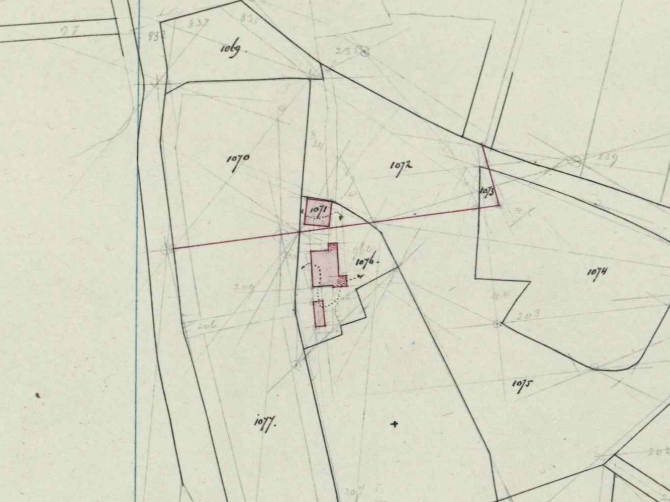 Bouwhuis, 't Klooster - Fragment kadastrale kaart (1879)