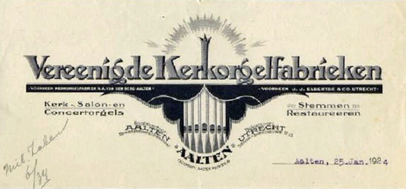 Kerkorgelfabriek Aalten, briefhoofd 1924
