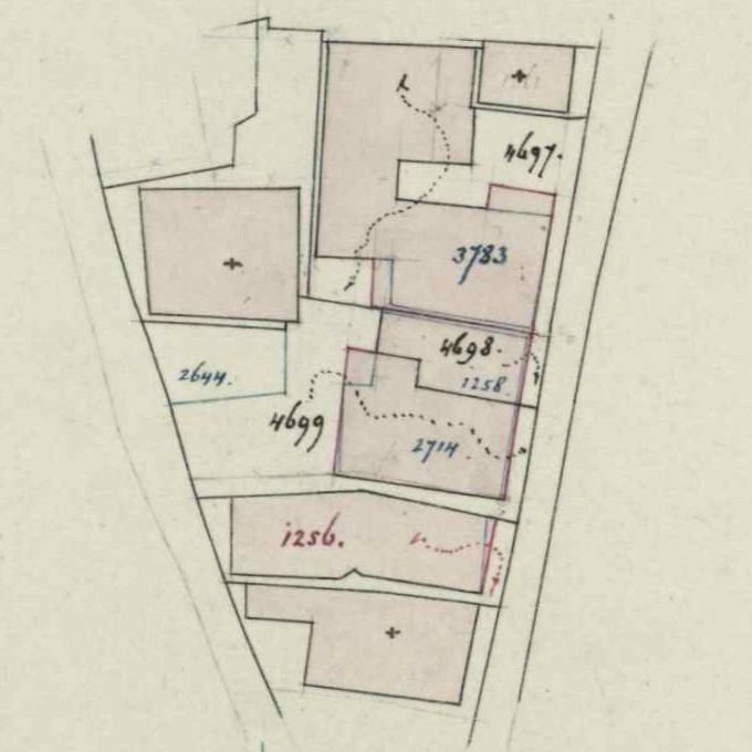 Landstraat-Kerkstraat, Aalten - Fragment kadastrale kaart, 1896