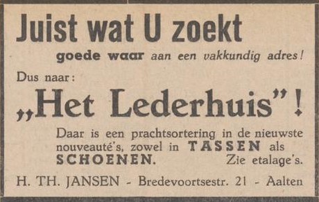 Lederhuis Jansen, Bredevoortsestraat 21 - Aaltensche Courant, 24-03-1950
