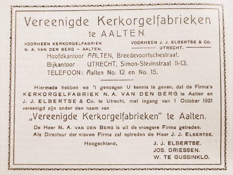 Vereenigde Kerkorgelfabrieken, Aalten