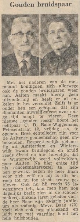 Baan, gouden bruidspaar - Dagblad Tubantia, 20-04-1961