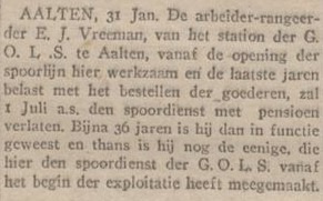 E.J. Vreeman, pensioen GOLS - Zutphensche Courant, 01-02-1921