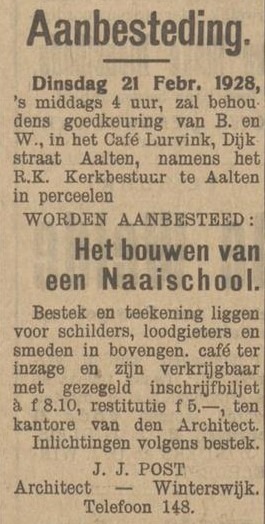 R.K. Naaischool, Aalten - Aaltensche Courant, 10-02-1928