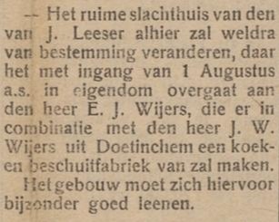 Slachthuis Leeser Aalten, Wijers - Aaltensche Courant, 08-07-1919