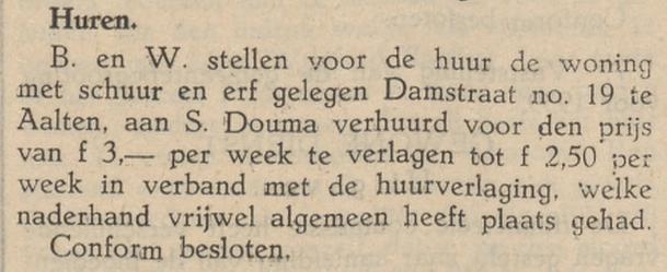Damstraat 19, Aalten (Douma) – Aaltensche Courant, 22 november 1938