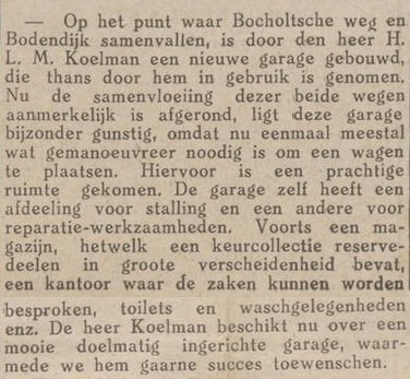 Garage Koelman, Aalten - Aaltensche Courant, 07-08-1931