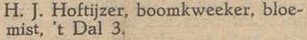 H.J. Hoftijzer, boomkweeker, 't Dal 3 - Aaltensche Courant, 10-06-1941