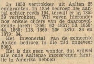 Aantallen emigranten uit Aalten naar Amerika