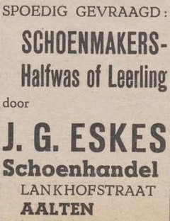 Lankhofstraat 8, Aalten (Schoenhandel Eskes) - Aaltensche Courant, 09-12-1949