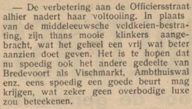 Nieuwe bestrating Officierstraat, Bredevoort - Nieuwe Aaltensche Courant, 05-12-1933
