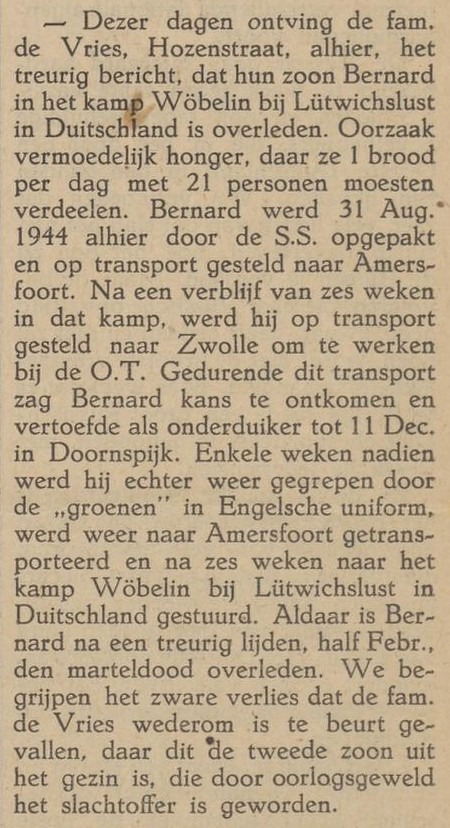 Hozenstraat 10, Bredevoort (De Vries) - Aaltensche Courant, 12-06-1945