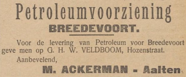 Hozenstraat 10, Bredevoort (Veldboom, petroleum) - Aaltensche Courant, 26-11-1918