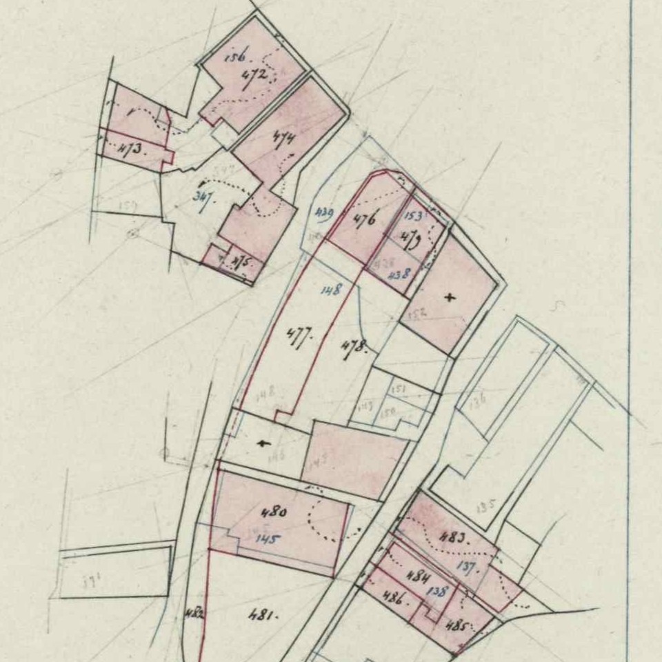 Koppelstraat & Landstraat, Bredevoort - Fragment kadastrale kaart (1879)