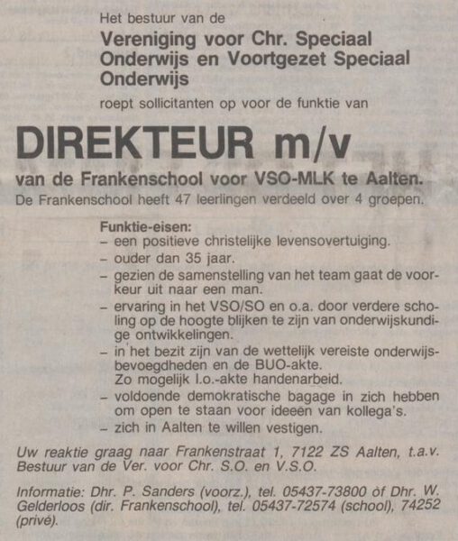 Frankenschool, Aalten - Trouw, 28 April 1990