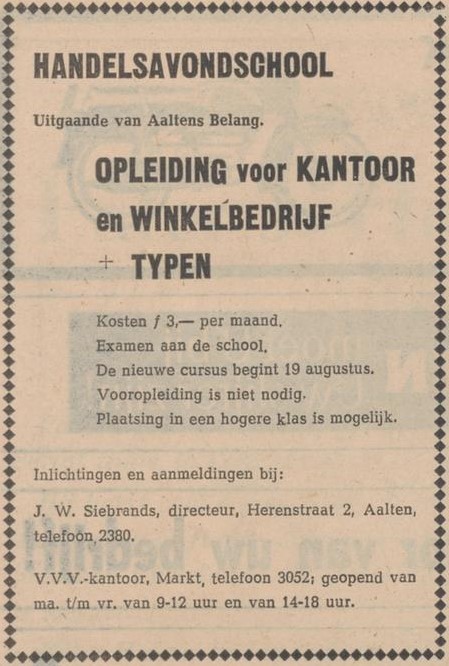 Handelsavondschool, Aalten - Nieuwe Winterswijksche Courant, 06-08-1969