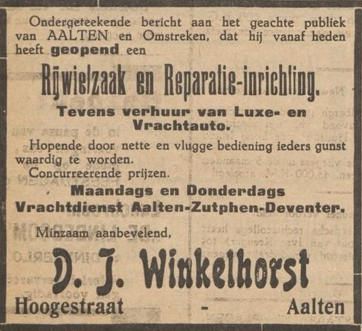 Hogestraat 91, Aalten (Winkelhorst) - Aaltensche Courant, 22-12-1933