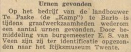 Urnen gevonden, Barlo - Zutphens Dagblad, 22-10-1957